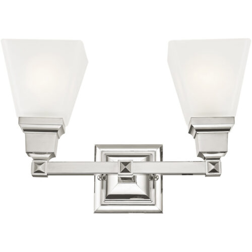 15 inch 2 Light Polished Nickel Bathroom Vanity light fixture with Satin Glass Shade-Lighting LumensBath/Vanity