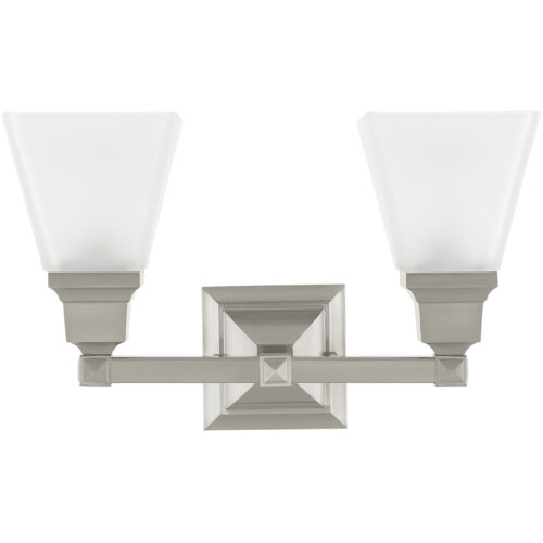 15 inch 2 Light Brushed Nickel Bathroom Vanity light fixture with Satin Glass Shade-Lighting LumensBath/Vanity