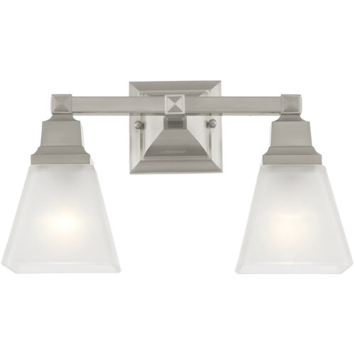 15 inch 2 Light Brushed Nickel Bathroom Vanity light fixture with Satin Glass Shade-Lighting LumensBath/Vanity