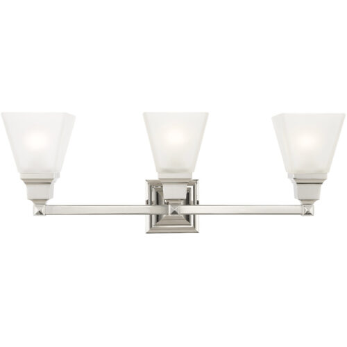 25.25 inch 3 Light Polished Nickel Bathroom Vanity light fixture with Satin Glass Shade-Lighting LumensBath/Vanity