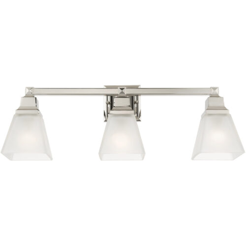 25.25 inch 3 Light Polished Nickel Bathroom Vanity light fixture with Satin Glass Shade-Lighting LumensBath/Vanity