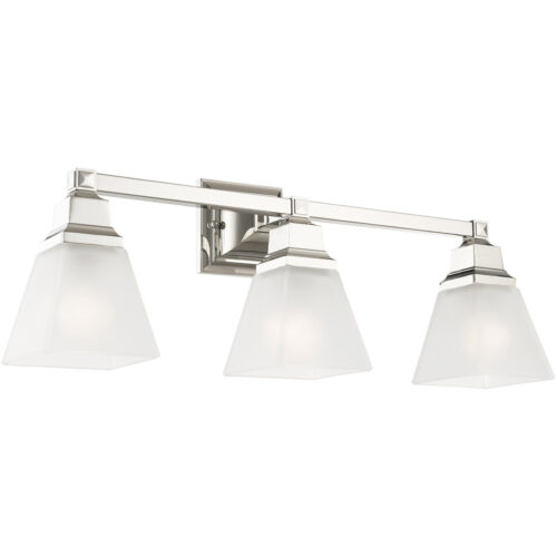 25.25 inch 3 Light Polished Nickel Bathroom Vanity light fixture with Satin Glass Shade-Lighting LumensBath/Vanity