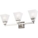 25.25 inch 3 Light Polished Nickel Bathroom Vanity light fixture with Satin Glass Shade-Lighting LumensBath/Vanity