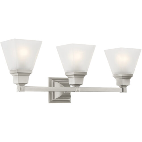 25.25 inch 3 Light Brushed Nickel Bathroom Vanity light fixture with Satin Glass Shade-Lighting LumensBath/Vanity