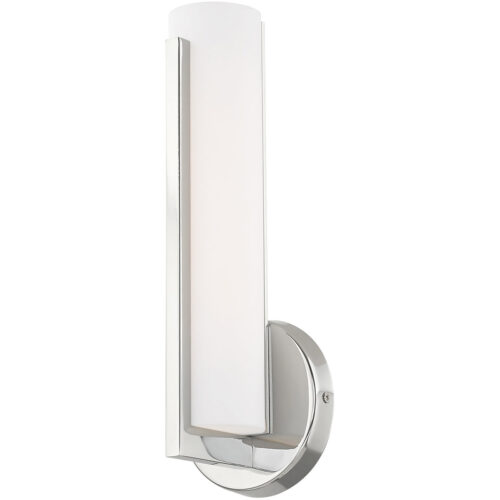 4.375 inch 10W LED Polished Chrome ADA Wall Sconce with Satin White Acrylic Shade Shade-Lighting LumensWall Sconces