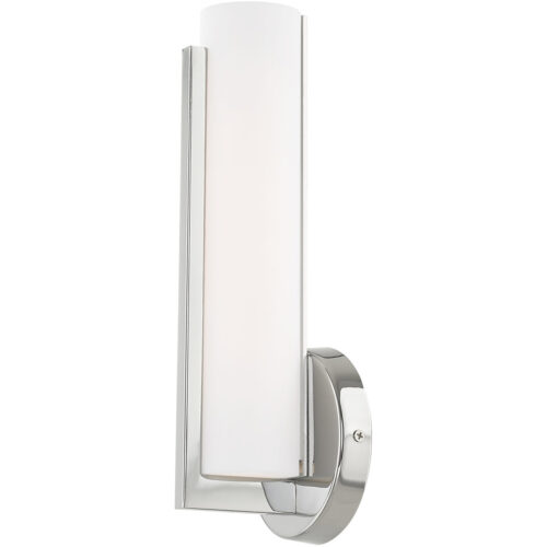 4.375 inch 10W LED Polished Chrome ADA Wall Sconce with Satin White Acrylic Shade Shade-Lighting LumensWall Sconces