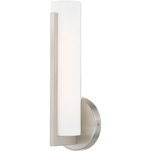 4.375 inch 10W LED Brushed Nickel ADA Wall Sconce with Satin White Acrylic Shade Shade-Lighting LumensWall Sconces