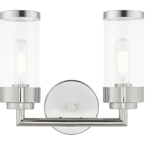 12.75 inch 2 Light Polished Chrome Bathroom Vanity light fixture with Clear Glass Shade-Lighting LumensBath/Vanity