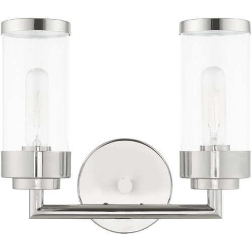 12.75 inch 2 Light Polished Chrome Bathroom Vanity light fixture with Clear Glass Shade-Lighting LumensBath/Vanity