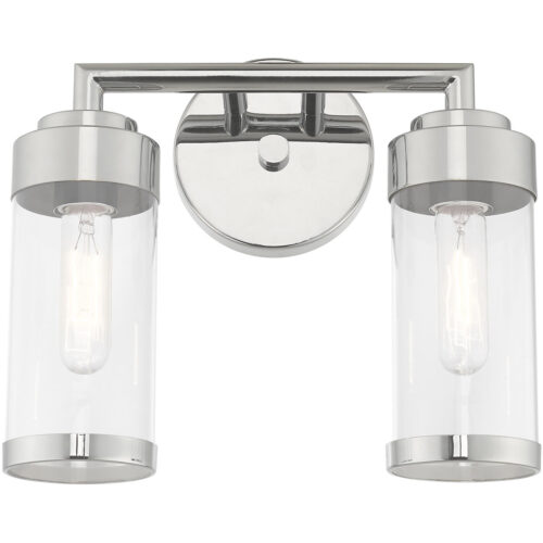 12.75 inch 2 Light Polished Chrome Bathroom Vanity light fixture with Clear Glass Shade-Lighting LumensBath/Vanity