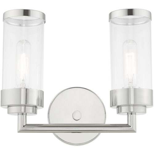 12.75 inch 2 Light Polished Chrome Bathroom Vanity light fixture with Clear Glass Shade-Lighting LumensBath/Vanity