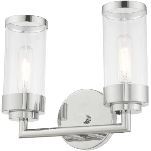 12.75 inch 2 Light Polished Chrome Bathroom Vanity light fixture with Clear Glass Shade-Lighting LumensBath/Vanity