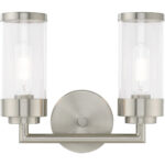 12.75 inch 2 Light Brushed Nickel Bathroom Vanity light fixture with Clear Glass Shade-Lighting LumensBath/Vanity