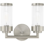 12.75 inch 2 Light Brushed Nickel Bathroom Vanity light fixture with Clear Glass Shade-Lighting LumensBath/Vanity