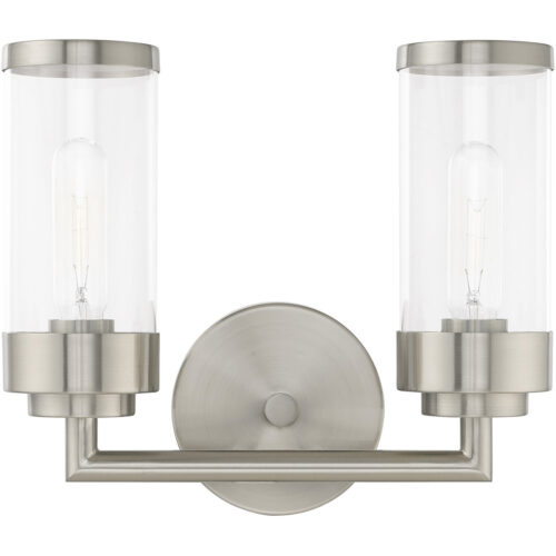 12.75 inch 2 Light Brushed Nickel Bathroom Vanity light fixture with Clear Glass Shade-Lighting LumensBath/Vanity