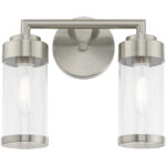 12.75 inch 2 Light Brushed Nickel Bathroom Vanity light fixture with Clear Glass Shade-Lighting LumensBath/Vanity