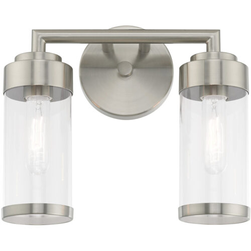 12.75 inch 2 Light Brushed Nickel Bathroom Vanity light fixture with Clear Glass Shade-Lighting LumensBath/Vanity