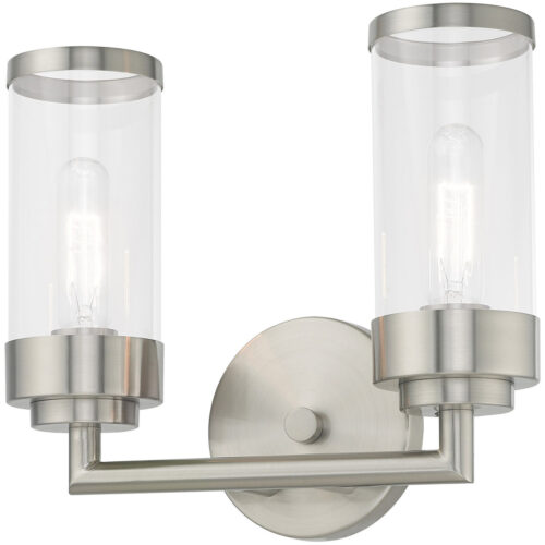 12.75 inch 2 Light Brushed Nickel Bathroom Vanity light fixture with Clear Glass Shade-Lighting LumensBath/Vanity