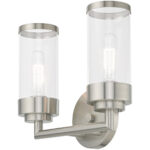 12.75 inch 2 Light Brushed Nickel Bathroom Vanity light fixture with Clear Glass Shade-Lighting LumensBath/Vanity