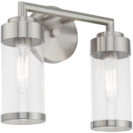 12.75 inch 2 Light Brushed Nickel Bathroom Vanity light fixture with Clear Glass Shade-Lighting LumensBath/Vanity