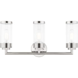 23.5 inch 3 Light Polished Chrome Bathroom Vanity light fixture with Clear Glass Shade-Lighting LumensBath/Vanity