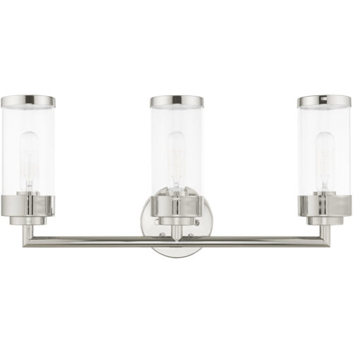 23.5 inch 3 Light Polished Chrome Bathroom Vanity light fixture with Clear Glass Shade-Lighting LumensBath/Vanity