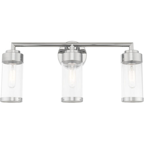 23.5 inch 3 Light Polished Chrome Bathroom Vanity light fixture with Clear Glass Shade-Lighting LumensBath/Vanity