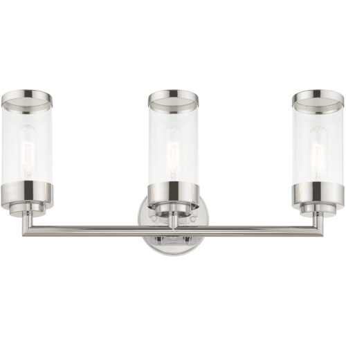 23.5 inch 3 Light Polished Chrome Bathroom Vanity light fixture with Clear Glass Shade-Lighting LumensBath/Vanity