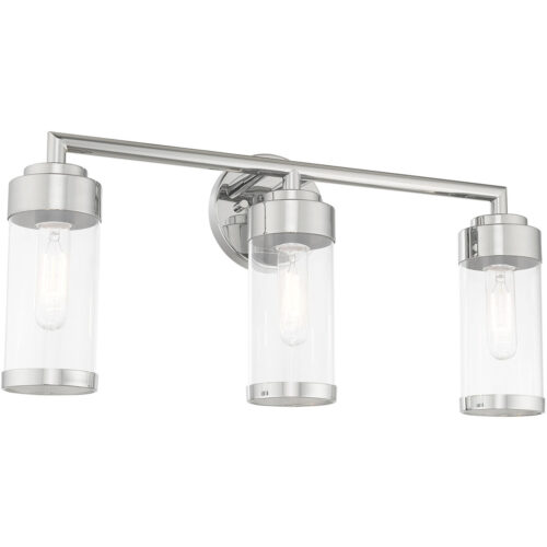 23.5 inch 3 Light Polished Chrome Bathroom Vanity light fixture with Clear Glass Shade-Lighting LumensBath/Vanity