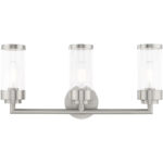 23.5 inch 3 Light Brushed Nickel Bathroom Vanity light fixture with Clear Glass Shade-Lighting LumensBath/Vanity