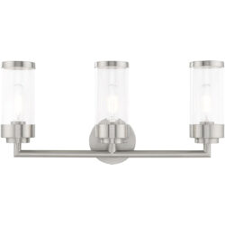 23.5 inch 3 Light Brushed Nickel Bathroom Vanity light fixture with Clear Glass Shade-Lighting LumensBath/Vanity