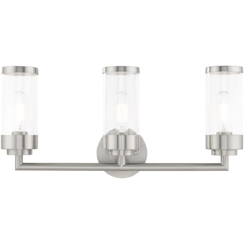 23.5 inch 3 Light Brushed Nickel Bathroom Vanity light fixture with Clear Glass Shade-Lighting LumensBath/Vanity