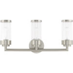 23.5 inch 3 Light Brushed Nickel Bathroom Vanity light fixture with Clear Glass Shade-Lighting LumensBath/Vanity