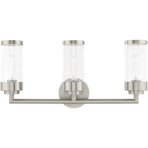 23.5 inch 3 Light Brushed Nickel Bathroom Vanity light fixture with Clear Glass Shade-Lighting LumensBath/Vanity