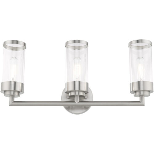 23.5 inch 3 Light Brushed Nickel Bathroom Vanity light fixture with Clear Glass Shade-Lighting LumensBath/Vanity