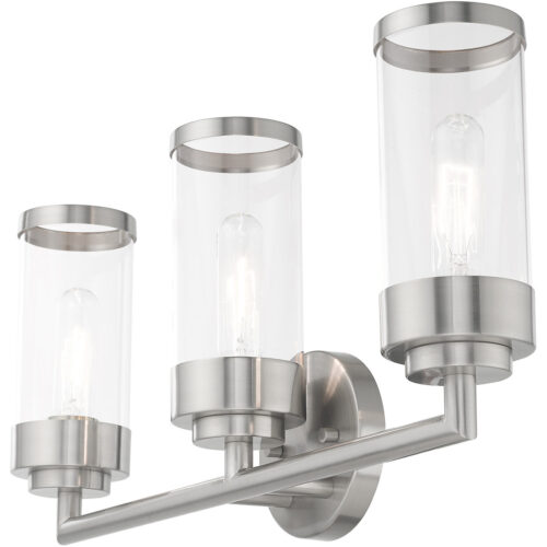 23.5 inch 3 Light Brushed Nickel Bathroom Vanity light fixture with Clear Glass Shade-Lighting LumensBath/Vanity