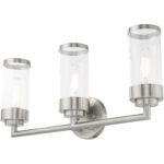 23.5 inch 3 Light Brushed Nickel Bathroom Vanity light fixture with Clear Glass Shade-Lighting LumensBath/Vanity