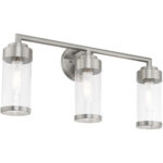 23.5 inch 3 Light Brushed Nickel Bathroom Vanity light fixture with Clear Glass Shade-Lighting LumensBath/Vanity