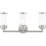 23.5 inch 3 Light Brushed Nickel Bathroom Vanity light fixture with Clear Glass Shade-Lighting LumensBath/Vanity