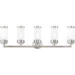 35.75 inch 5 Light Polished Chrome Bathroom Vanity light fixture with Clear Glass Shade-Lighting LumensBath/Vanity