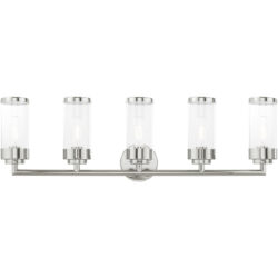 35.75 inch 5 Light Polished Chrome Bathroom Vanity light fixture with Clear Glass Shade-Lighting LumensBath/Vanity