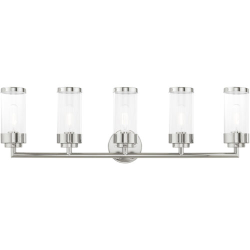 35.75 inch 5 Light Polished Chrome Bathroom Vanity light fixture with Clear Glass Shade-Lighting LumensBath/Vanity