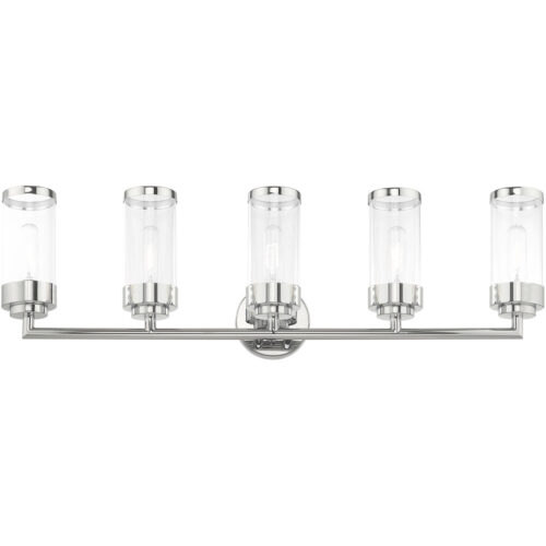 35.75 inch 5 Light Polished Chrome Bathroom Vanity light fixture with Clear Glass Shade-Lighting LumensBath/Vanity