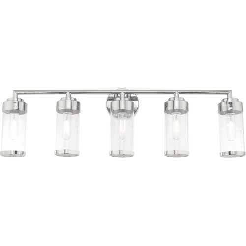 35.75 inch 5 Light Polished Chrome Bathroom Vanity light fixture with Clear Glass Shade-Lighting LumensBath/Vanity