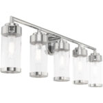 35.75 inch 5 Light Polished Chrome Bathroom Vanity light fixture with Clear Glass Shade-Lighting LumensBath/Vanity