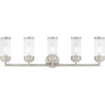 35.75 inch 5 Light Brushed Nickel Bathroom Vanity light fixture with Clear Glass Shade-Lighting LumensBath/Vanity