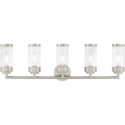 35.75 inch 5 Light Brushed Nickel Bathroom Vanity light fixture with Clear Glass Shade-Lighting LumensBath/Vanity