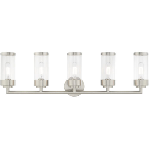 35.75 inch 5 Light Brushed Nickel Bathroom Vanity light fixture with Clear Glass Shade-Lighting LumensBath/Vanity