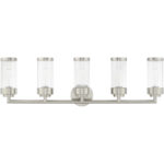 35.75 inch 5 Light Brushed Nickel Bathroom Vanity light fixture with Clear Glass Shade-Lighting LumensBath/Vanity