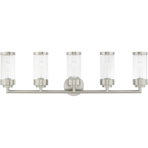 35.75 inch 5 Light Brushed Nickel Bathroom Vanity light fixture with Clear Glass Shade-Lighting LumensBath/Vanity